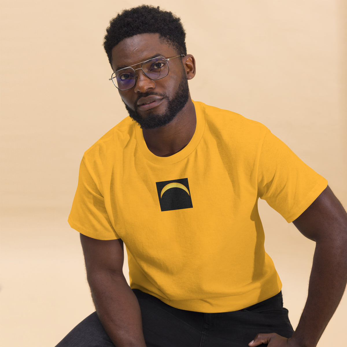 Front Yellow Solar Eclipse Men's classic tee - Embroidered & Printed Design - Sizes up to 5XL #MzKittyz #NikkiDKatArt