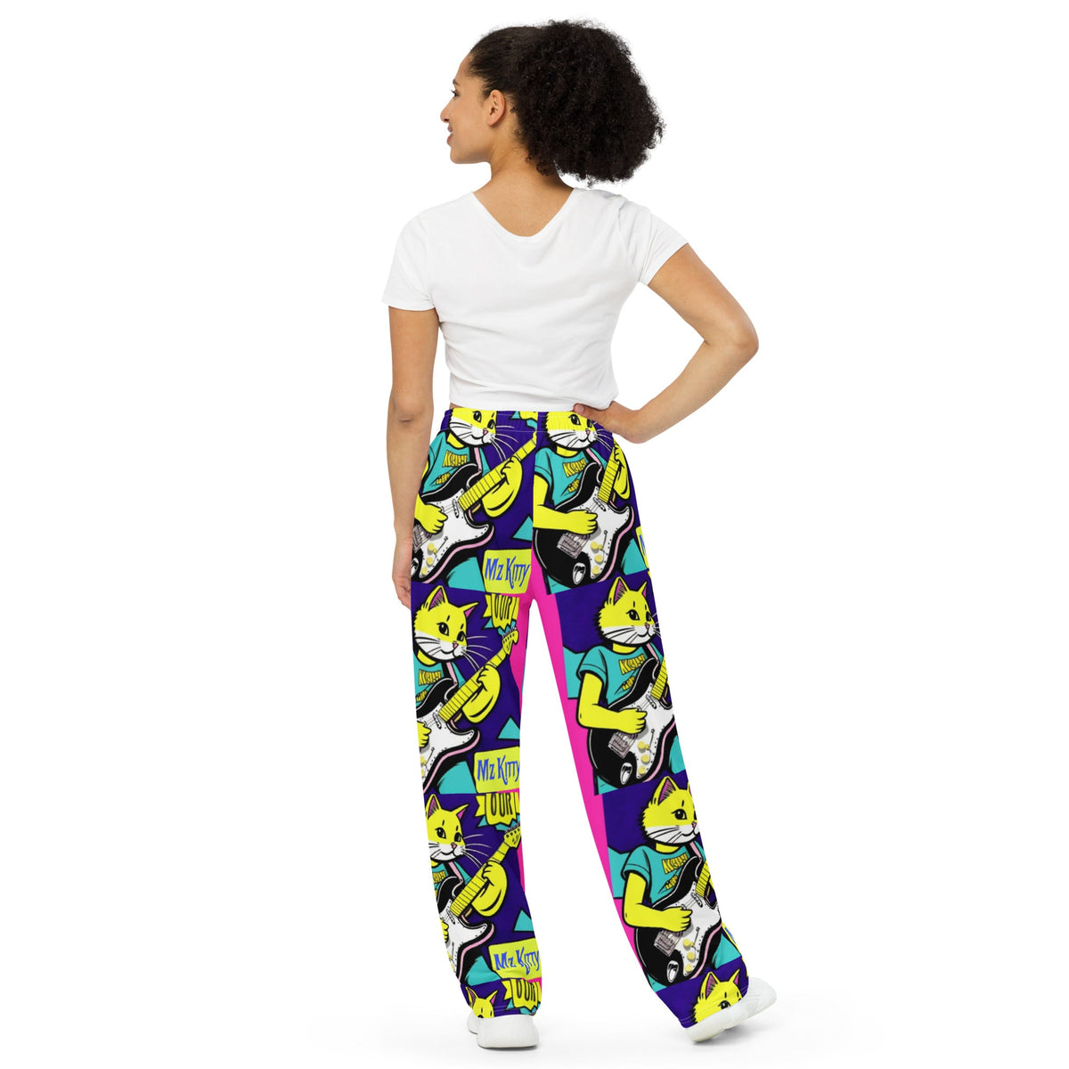 Front Kat Rox Guitar Unisex wide-leg pants Wide Legged Pant #MzKittyz #NikkiDKatArt