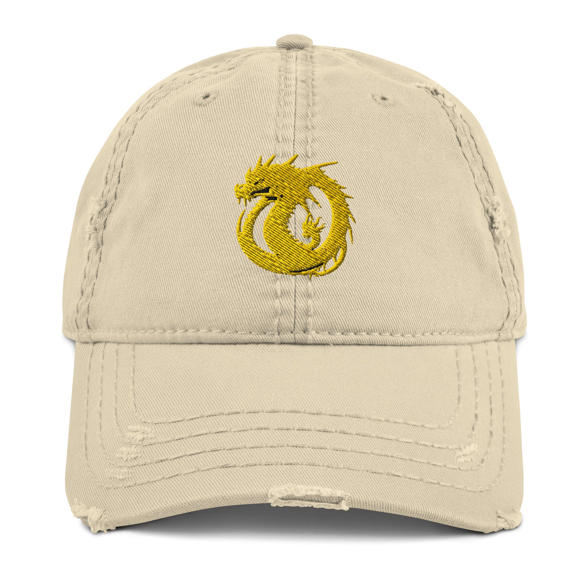 Front Golden Dragon Distressed Dad Hat DadHat #MzKittyz #NikkiDKatArt