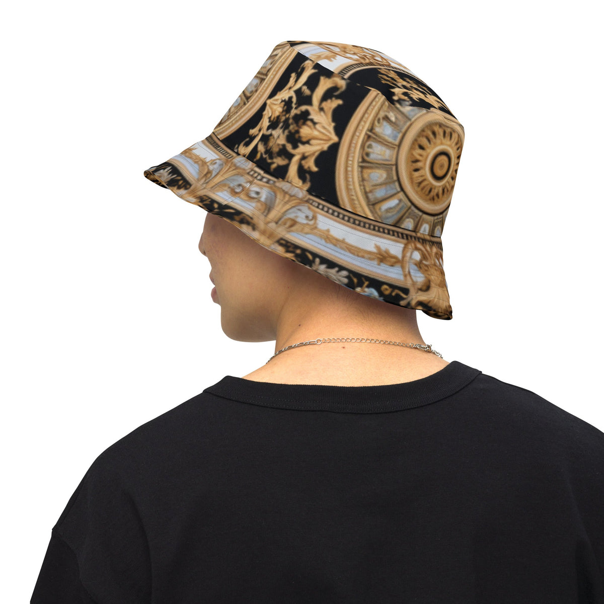 Front MzKittyz Signature Gold & Black Scarf Reversible Bucket Hat Bucket #MzKittyz #NikkiDKatArt