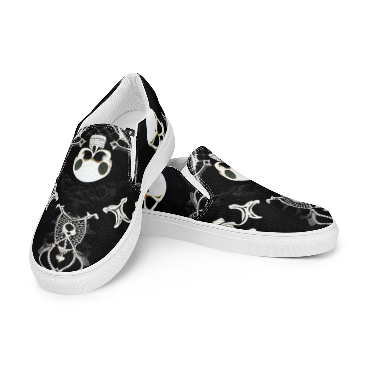 Front Skully Lace Women’s slip-on canvas shoes #MzKittyz #NikkiDKatArt