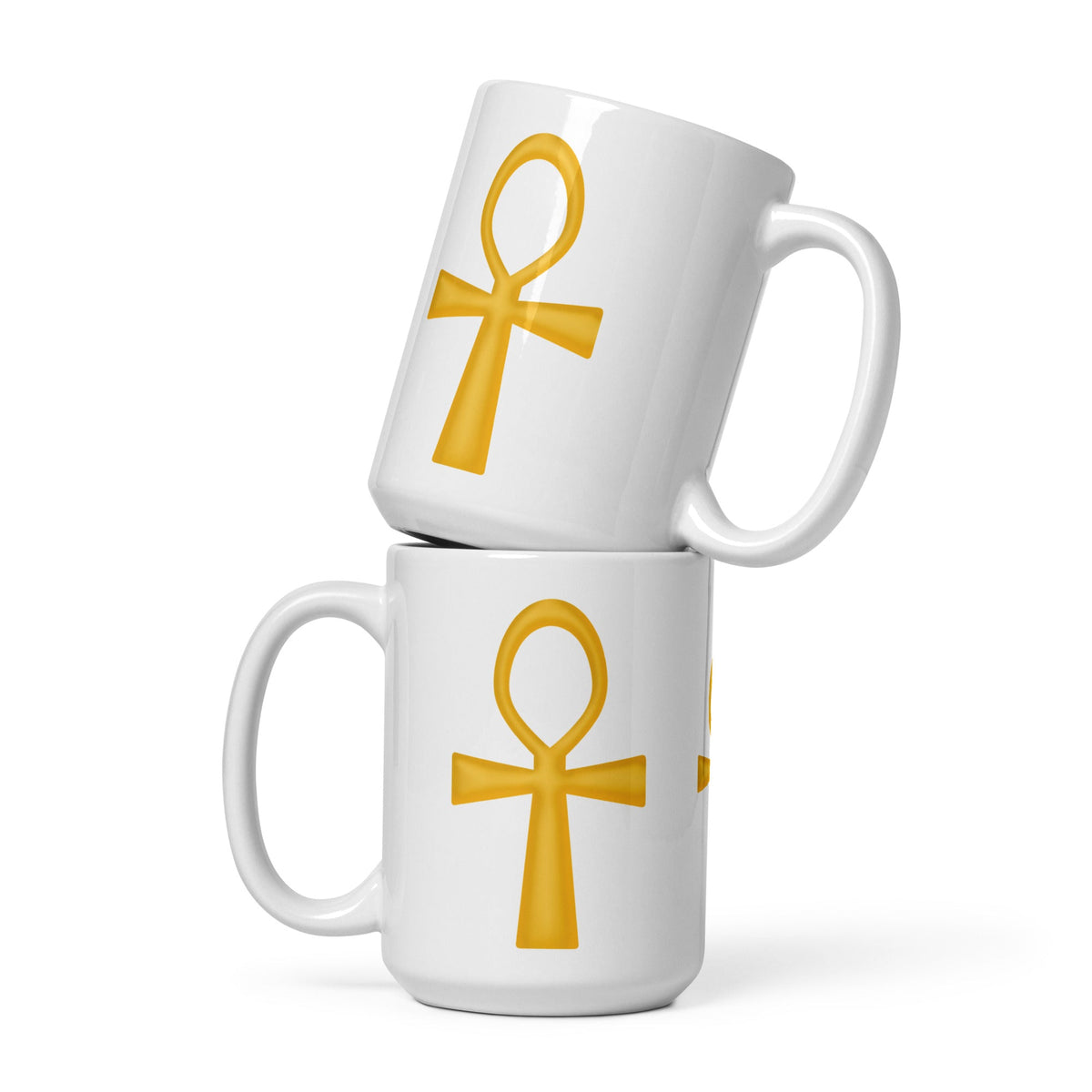 Front Golden Ankh White Glossy Mug #MzKittyz #NikkiDKatArt