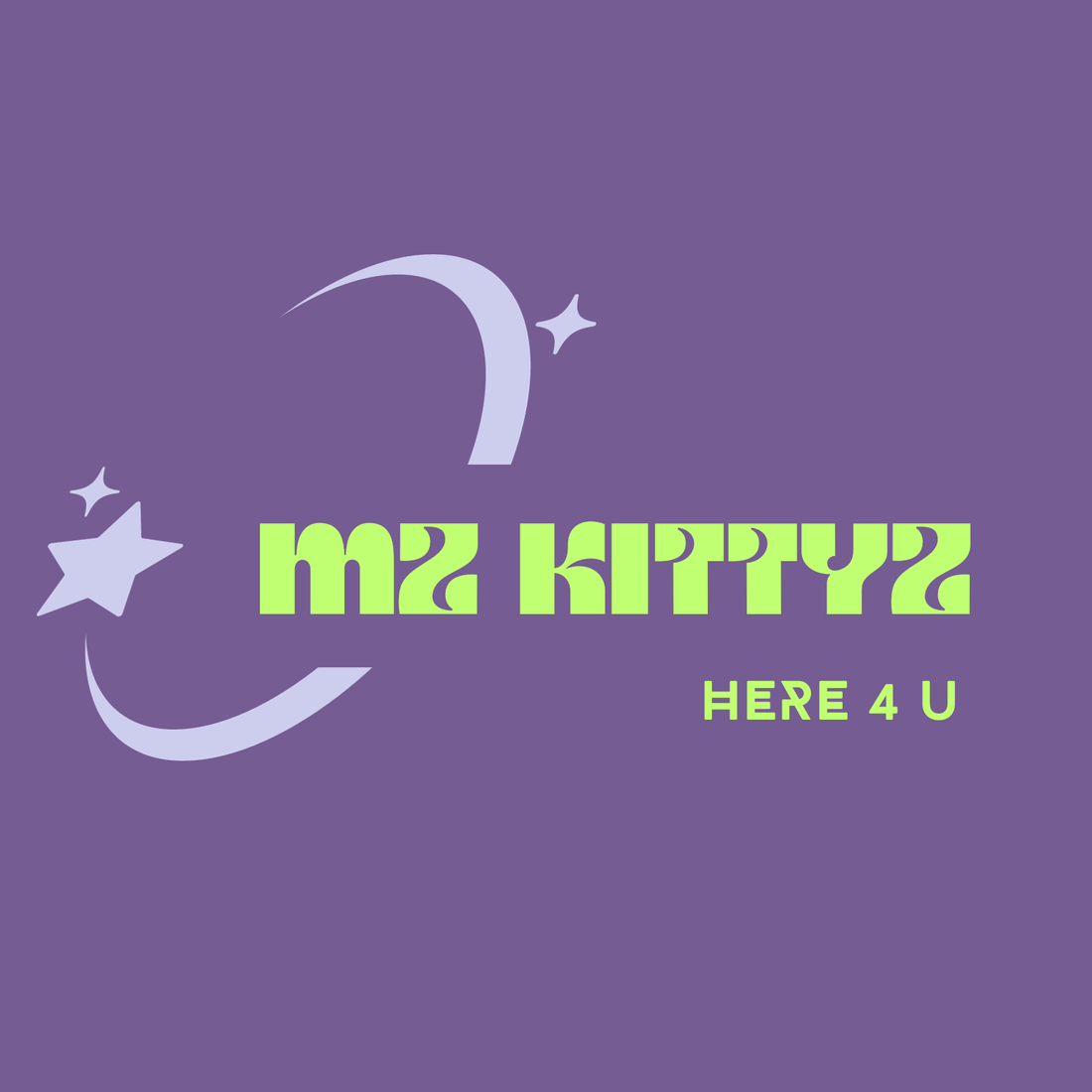 Lt. purple & silver logo #MzKittyz #Here4U! U can email or text MzKittyz 24/7 - #MzKittyz #Shop with neon green lettering
