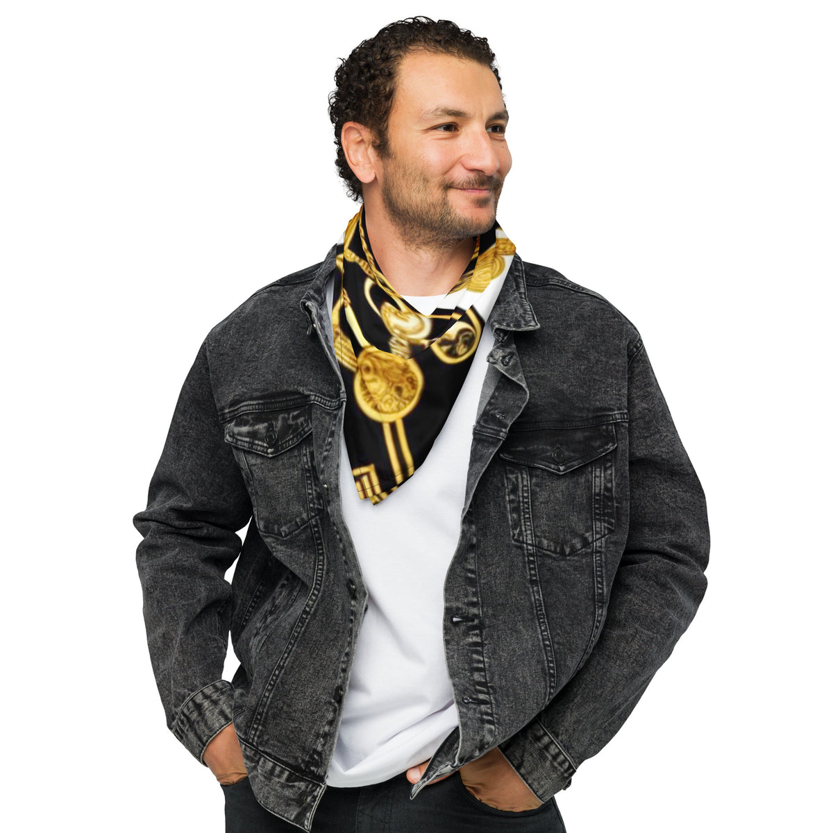 Front Gold & Black Baroque Signature Scarf Series All-over print bandana #MzKittyz #NikkiDKatArt