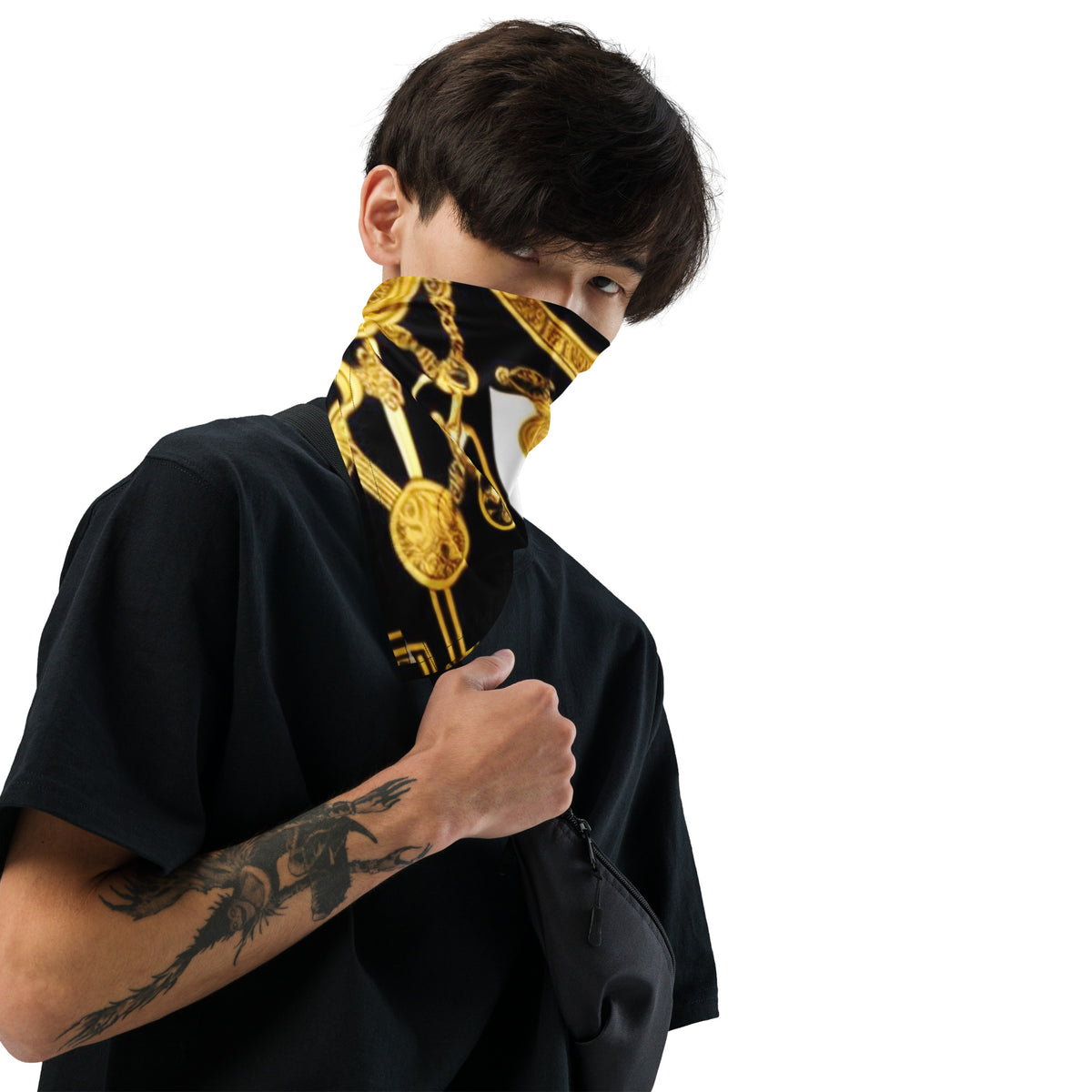 Front Gold & Black Baroque Signature Scarf Series All-over print bandana #MzKittyz #NikkiDKatArt