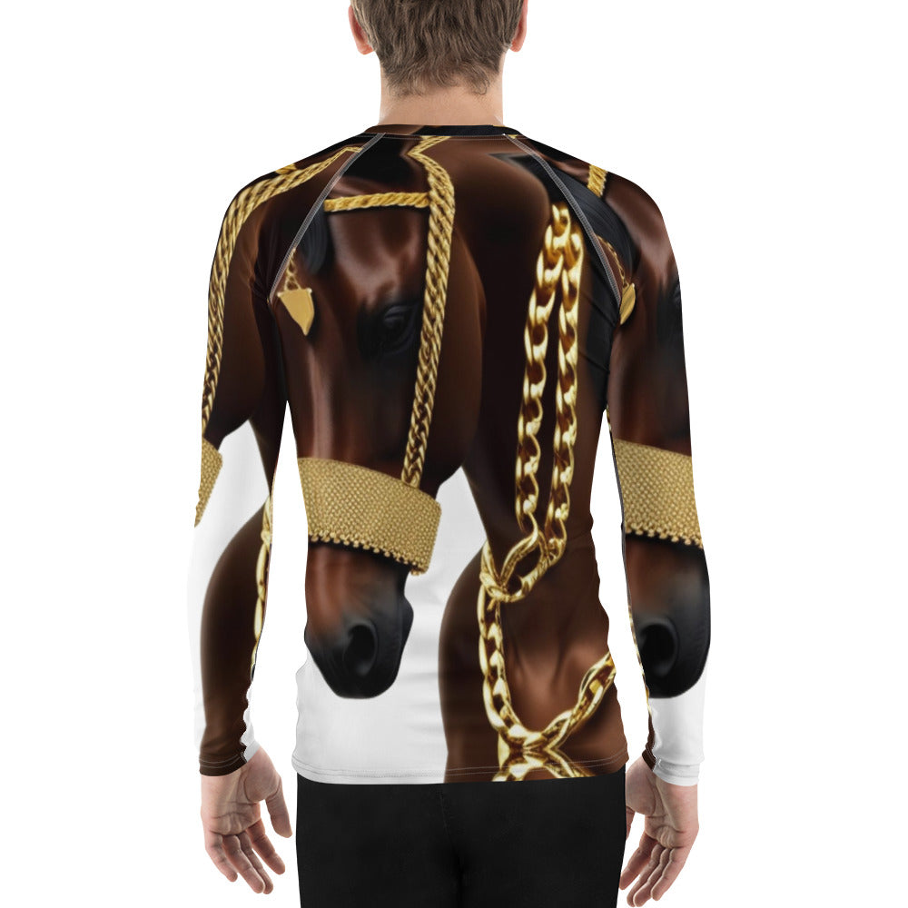 Front Gilded Horse Limited Men's Rash Guard Long Sleeved Shirt Tshirt, LongSleeve #MzKittyz #NikkiDKatArt