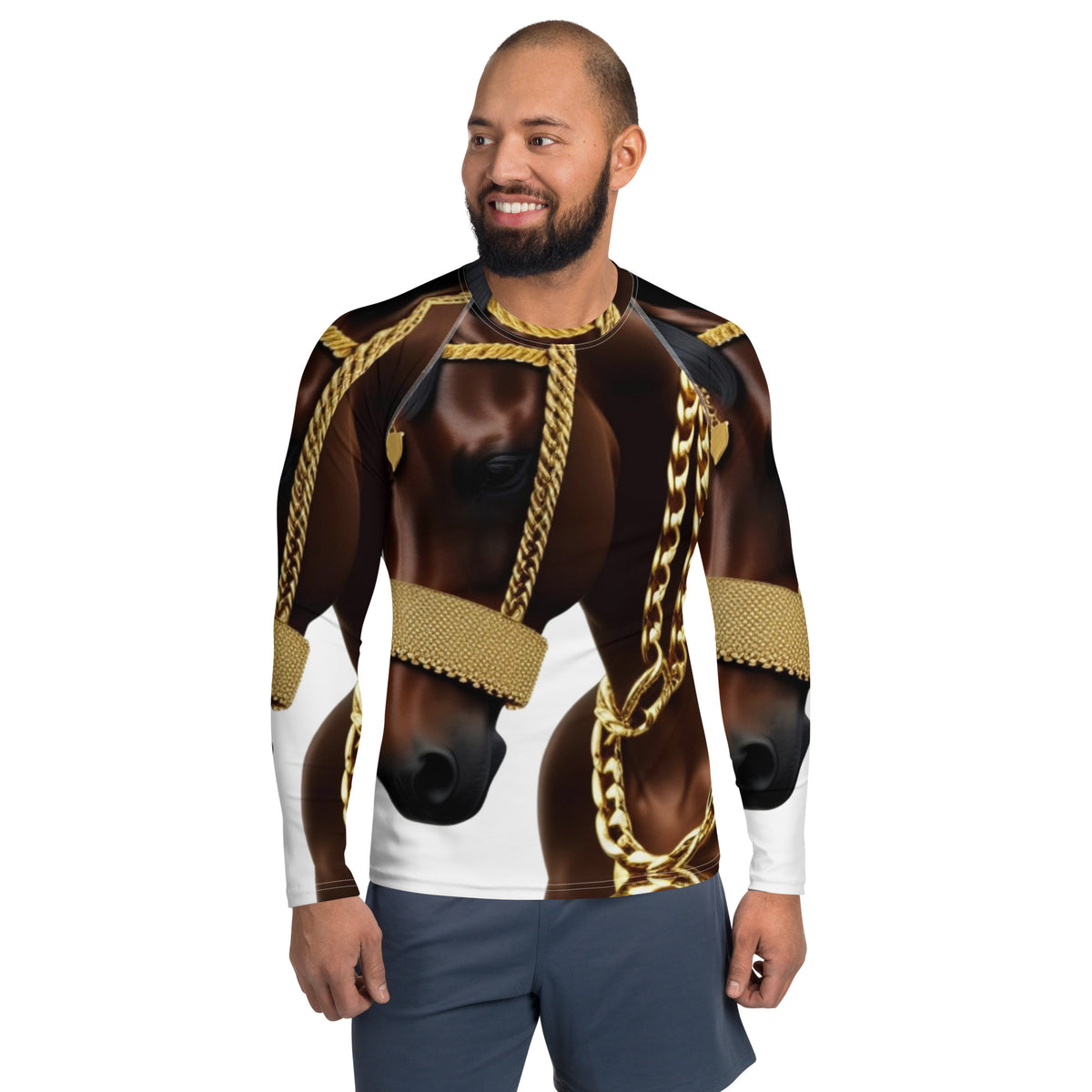 Front Gilded Horse Limited Men's Rash Guard Long Sleeved Shirt Tshirt, LongSleeve #MzKittyz #NikkiDKatArt