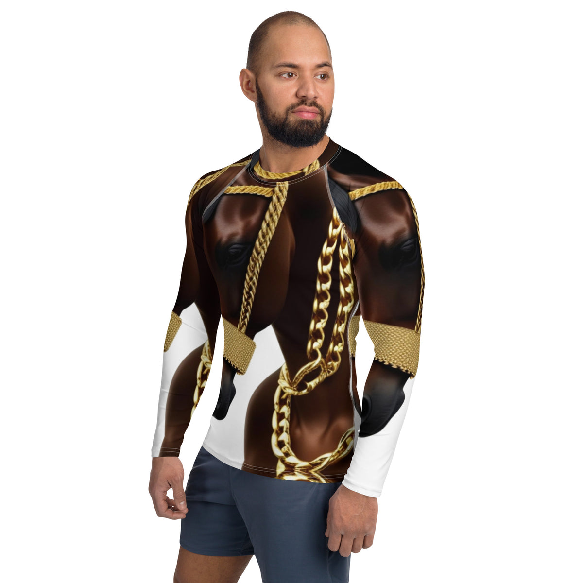 Front Gilded Horse Limited Men's Rash Guard Long Sleeved Shirt Tshirt, LongSleeve #MzKittyz #NikkiDKatArt