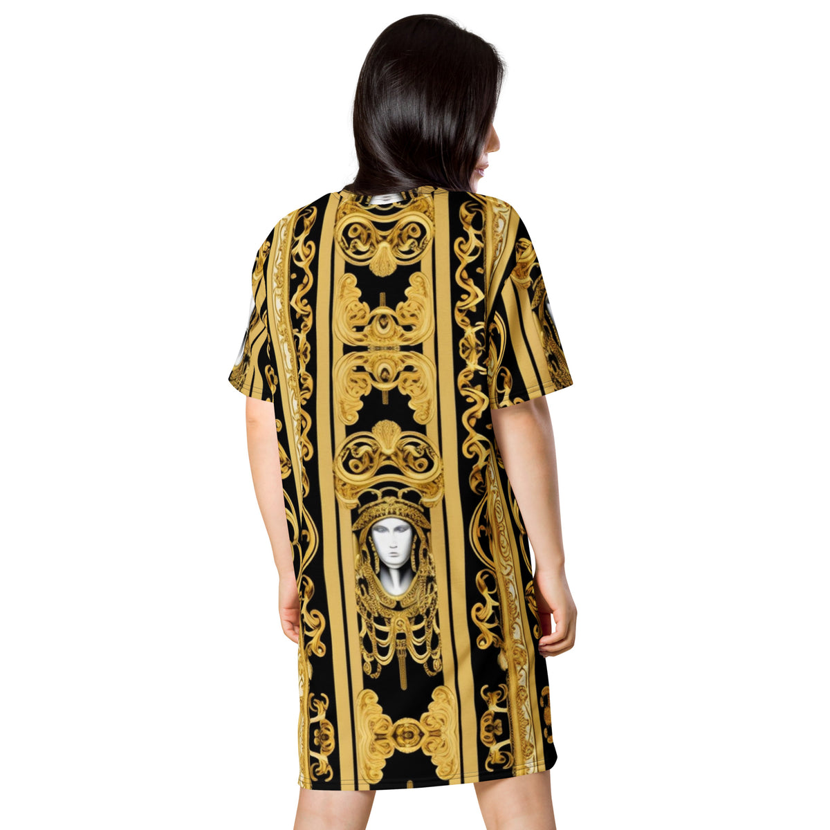 Front Gold & Black Baroque Scarf Design T-shirt dress T-shirt #MzKittyz #NikkiDKatArt