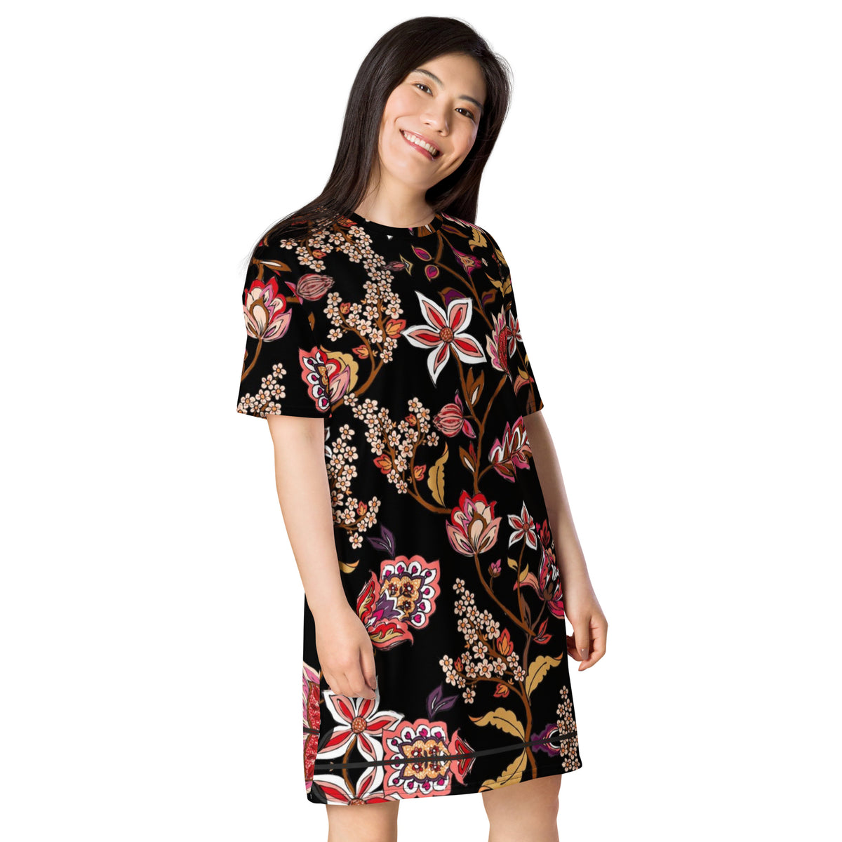 Side View Embroidered Look Floral Design All Over Print T-shirt dress Sizes up to 6XL #MzKittyz #NikkiDKatArt
