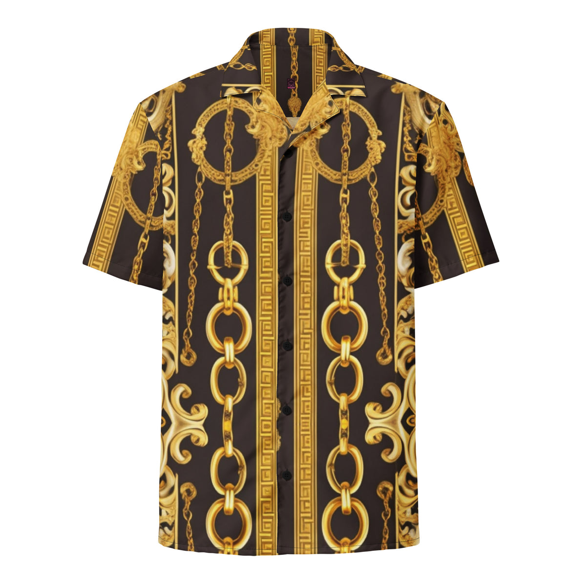 Front Gold & Black Baroque Signature Scarf Design Unisex button shirt Shirt #MzKittyz #NikkiDKatArt