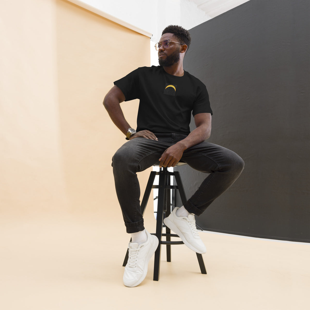 Front Black Solar Eclipse Men's classic tee - Embroidered & Printed Design - Sizes up to 5XL #MzKittyz #NikkiDKatArt