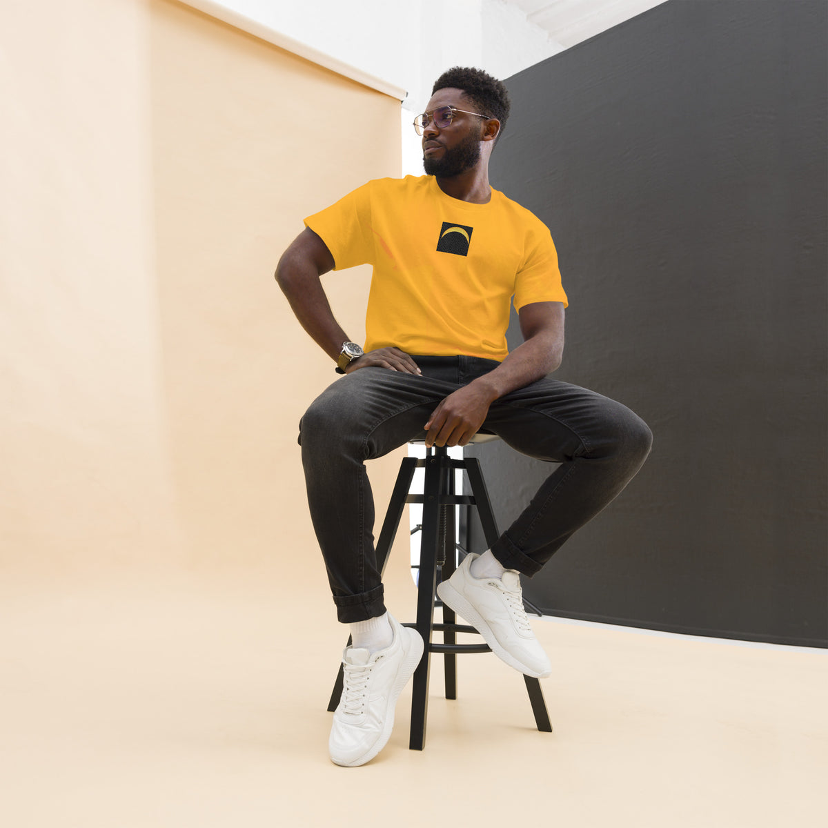 Front Yellow Solar Eclipse Men's classic tee - Embroidered & Printed Design - Sizes up to 5XL #MzKittyz #NikkiDKatArt