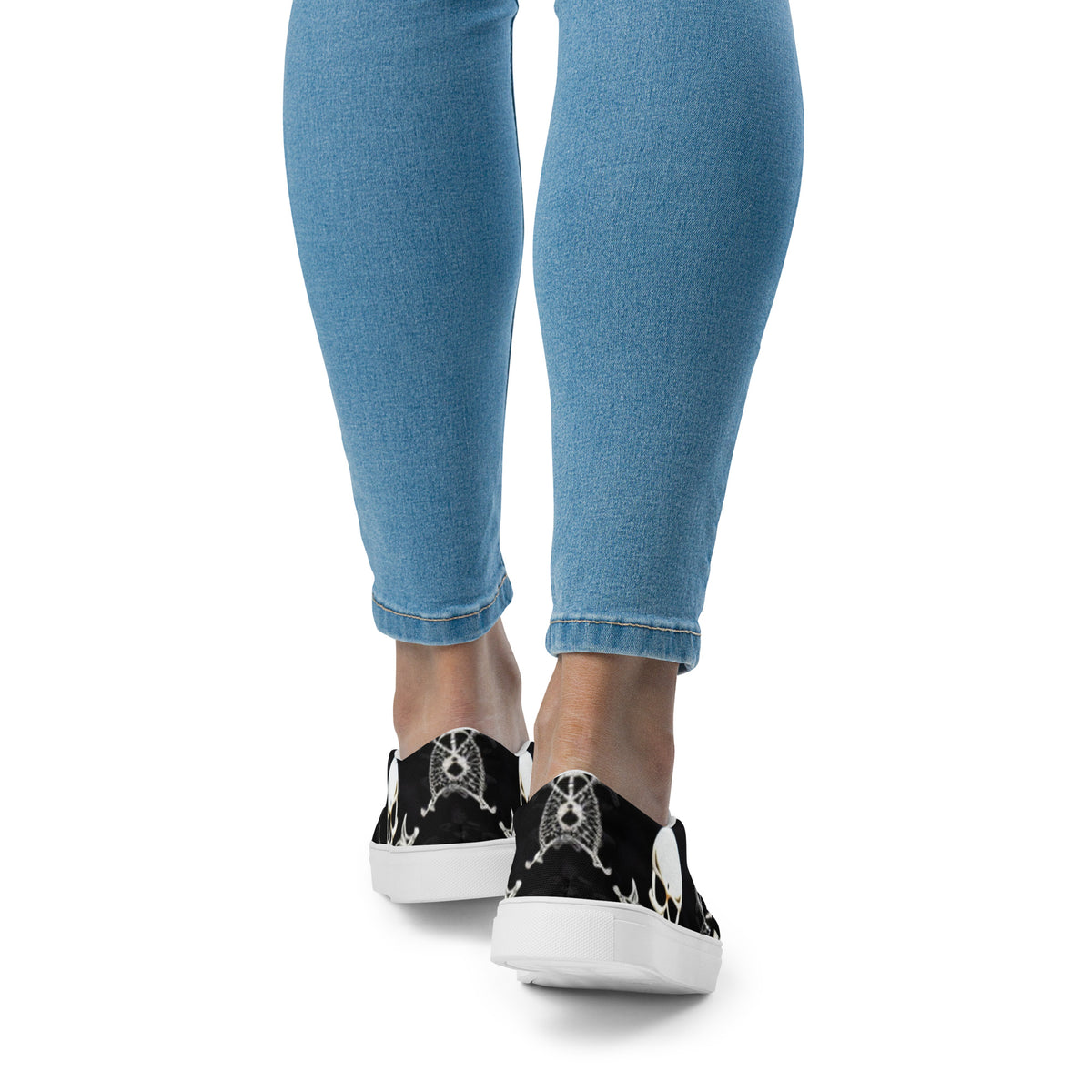 Front Skully Lace Women’s slip-on canvas shoes #MzKittyz #NikkiDKatArt