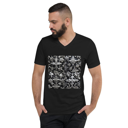 Front Chrome Crosses Unisex Short Sleeve V-Neck T-Shirt T-shirt, vneck #MzKittyz #NikkiDKatArt