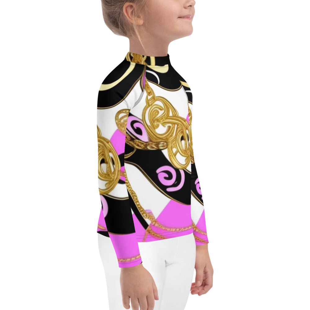 Front Baroque Hot Pink, Black & Gold Signature, Unisex - Kids Rash Guard Top Rash Guard Top #MzKittyz #NikkiDKatArt