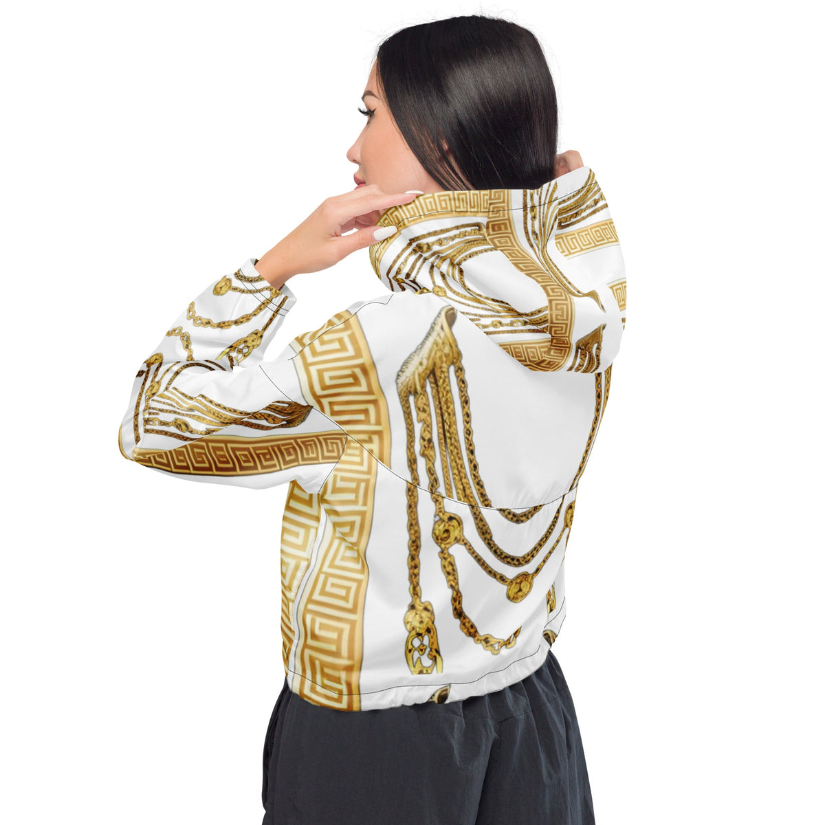 Front Gold Chains Greece Signature Women’s cropped Windbreaker Windbreaker, Hoodie #MzKittyz #NikkiDKatArt