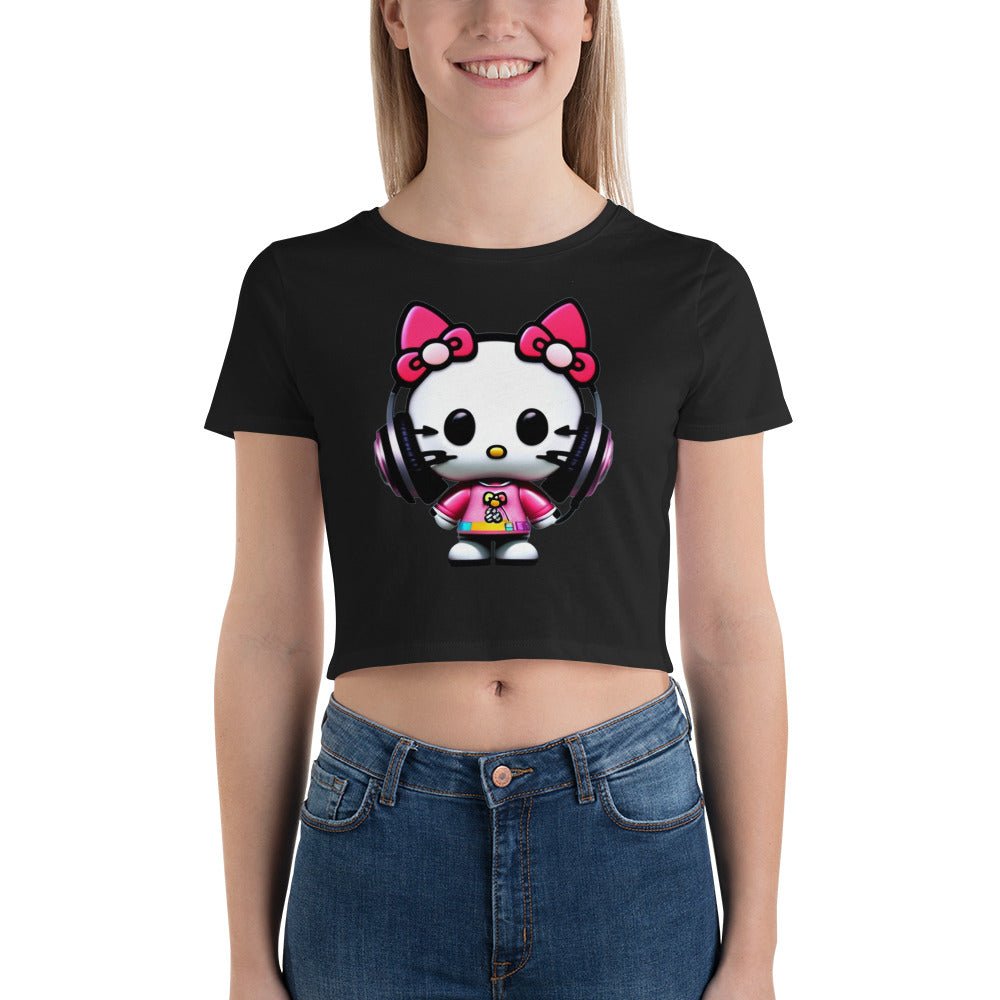 Front Mz Dj Kittyz Pop Life Women’s Crop Tee Crop Top #MzKittyz #NikkiDKatArt