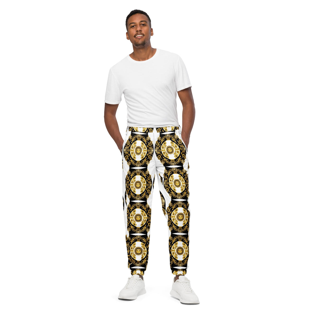 Front Gold Coinage Baroque Style Unisex track pants Track Pants #MzKittyz #NikkiDKatArt
