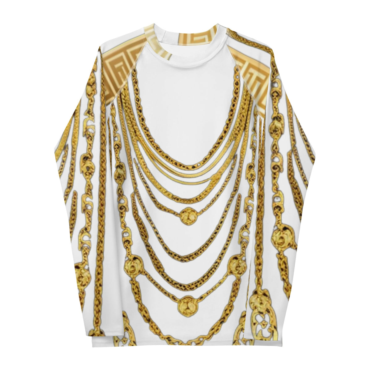 Front Gold Chains Greece Signature Men's Rash Guard Shirt Moisture Wicking Shirt #MzKittyz #NikkiDKatArt