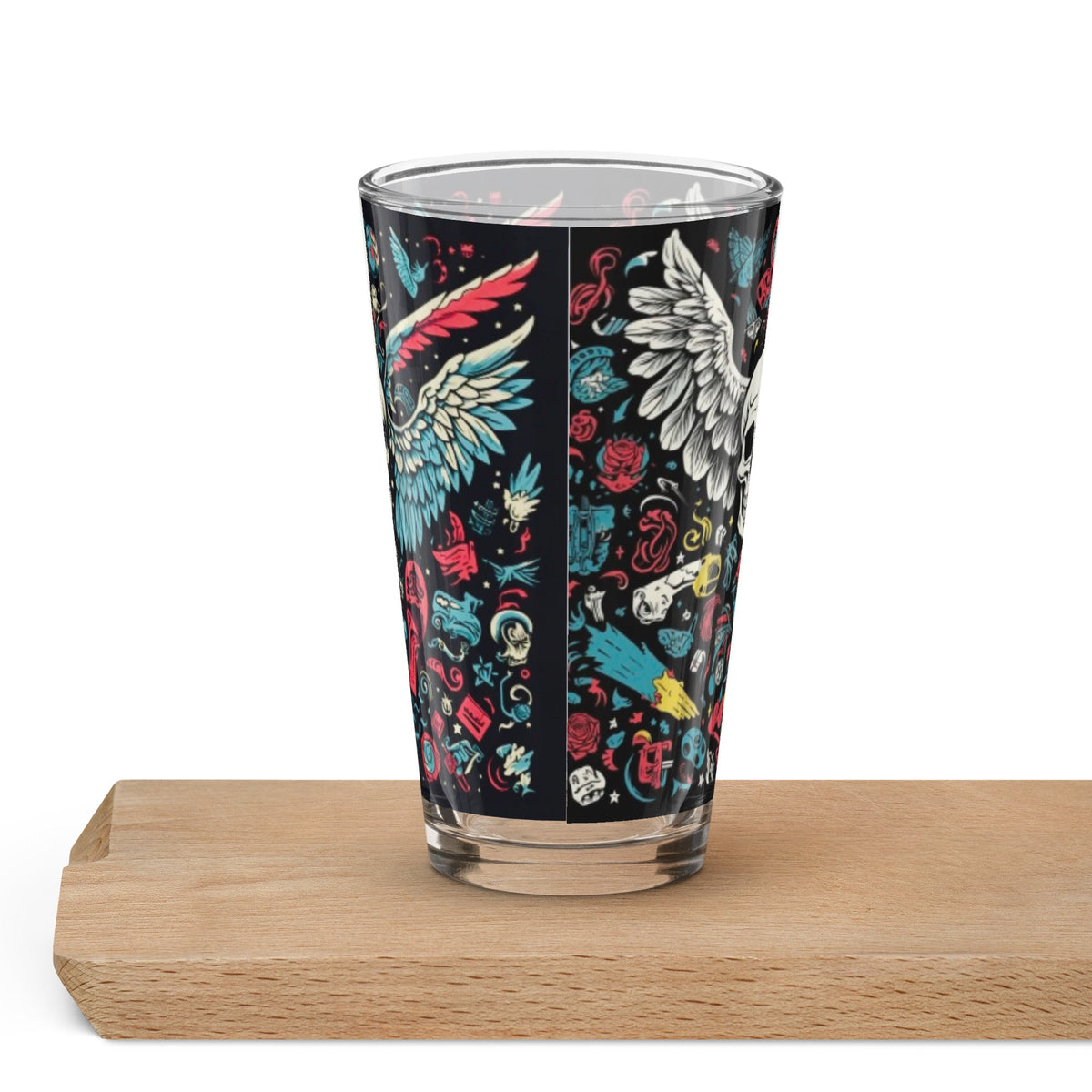 Front Skull Wings Shaker pint glass #MzKittyz #NikkiDKatArt
