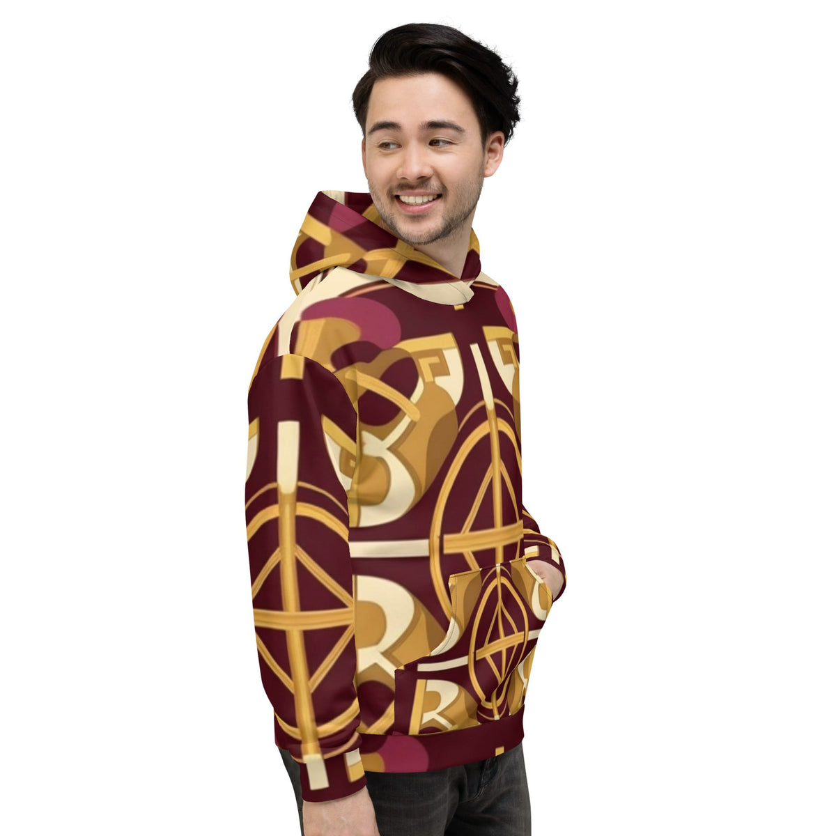 Front Mz Kittyz Burgundy Baroque Signature Scarf Design Unisex Hoodie Hoodie #MzKittyz #NikkiDKatArt