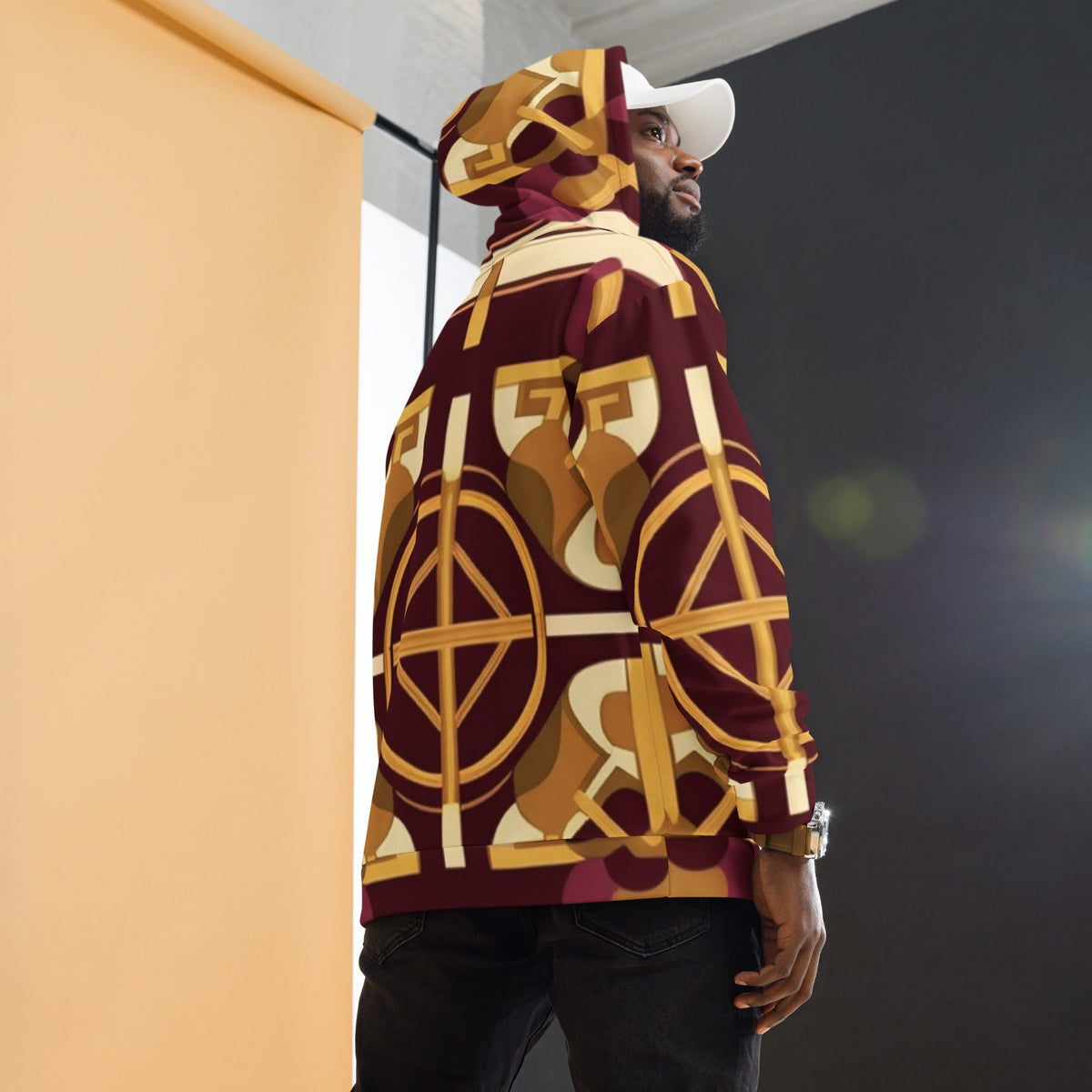 Front Mz Kittyz Burgundy Baroque Signature Scarf Design Unisex Hoodie Hoodie #MzKittyz #NikkiDKatArt