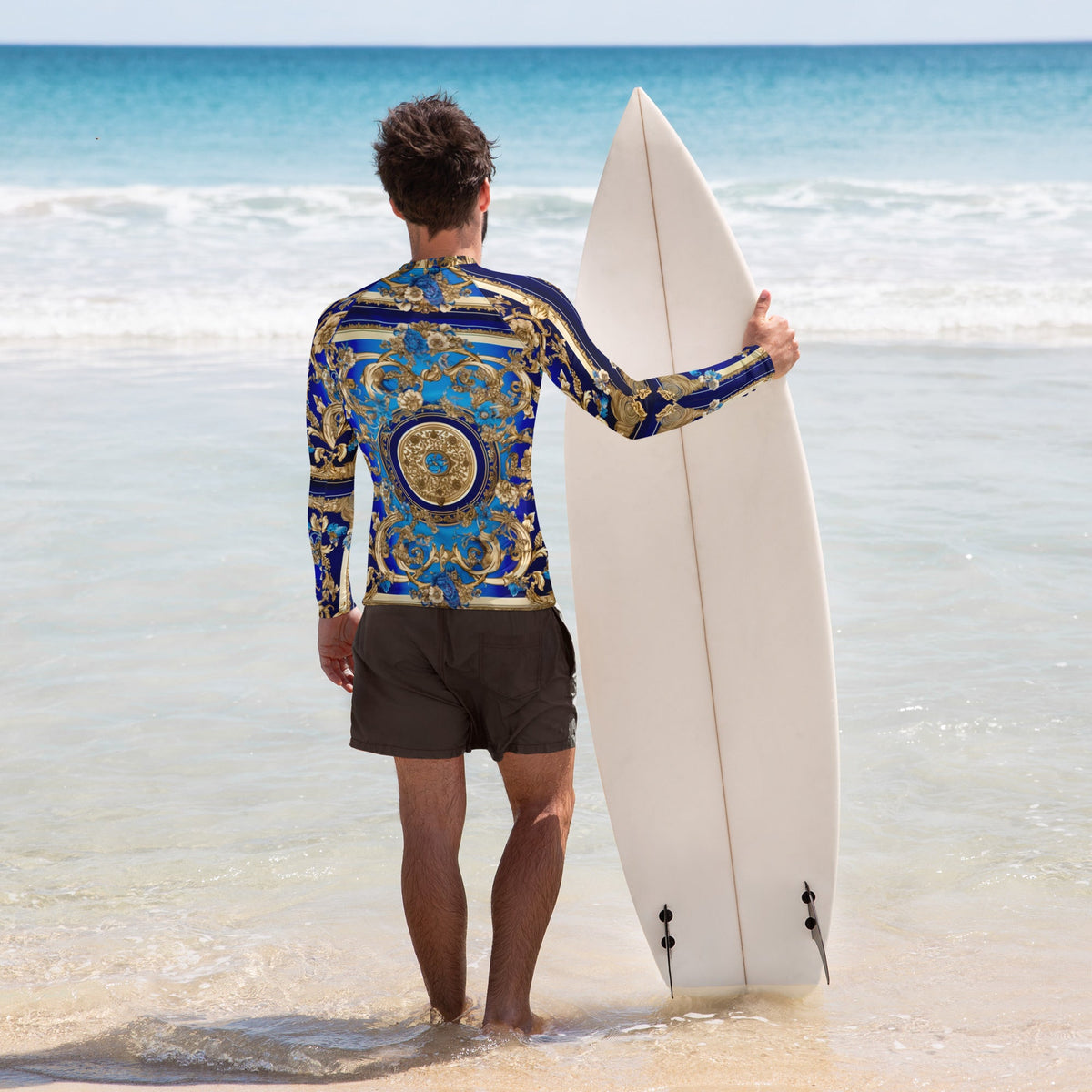 Front Signature Line Miami Bleu Men's Rash Guard Moisture-wicking #MzKittyz #NikkiDKatArt