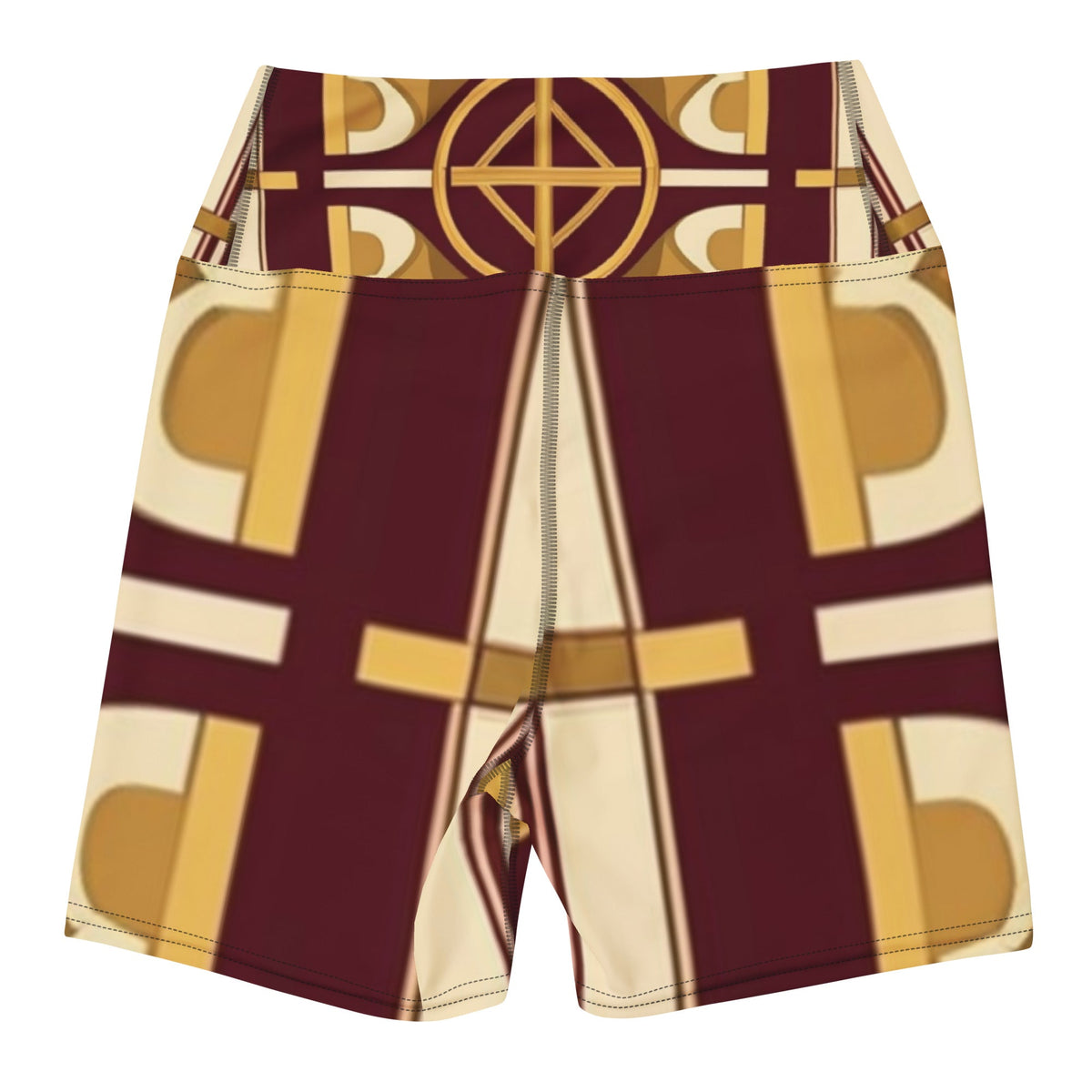 Front Burgundy Signature Scarf Design Women's Yoga Shorts yoga #MzKittyz #NikkiDKatArt