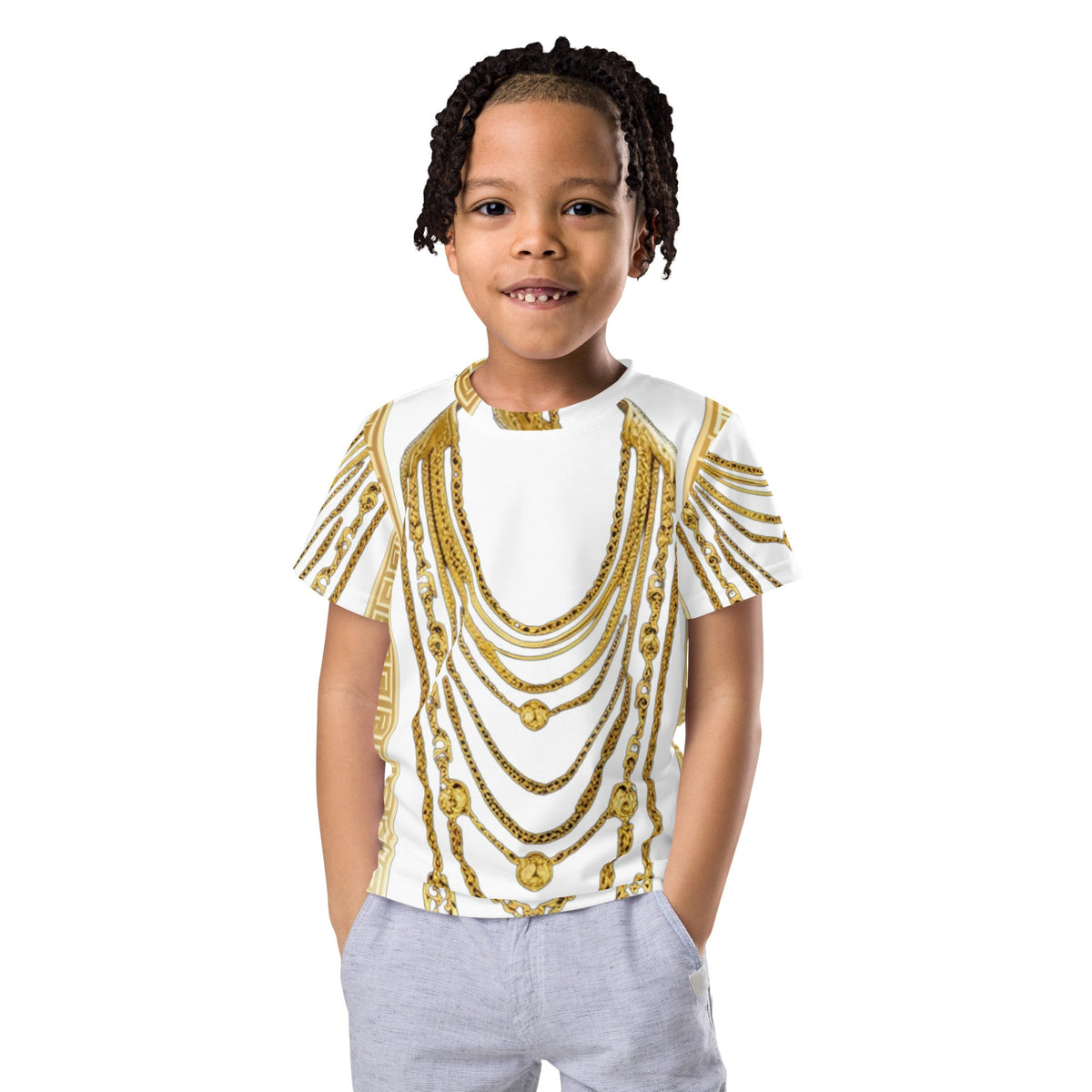 Front Gold Chains Greece Kids crew neck t-shirt T-shirt, kids #MzKittyz #NikkiDKatArt
