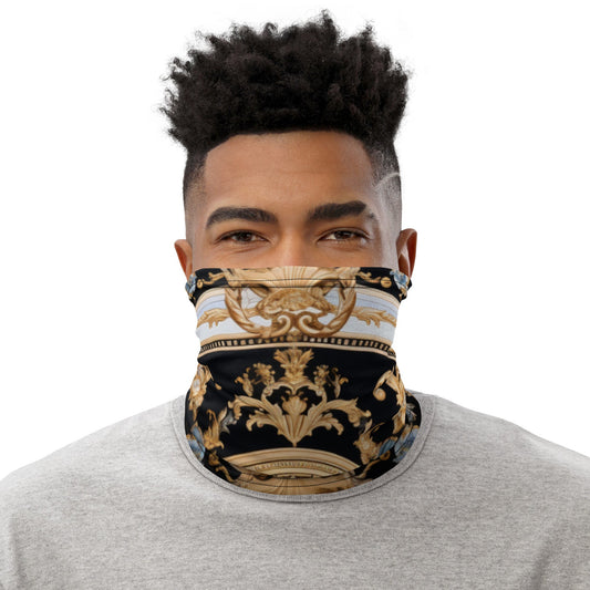 Front Gold & Black Signature Scarf Mask, Neck Gaiter Mask #MzKittyz #NikkiDKatArt