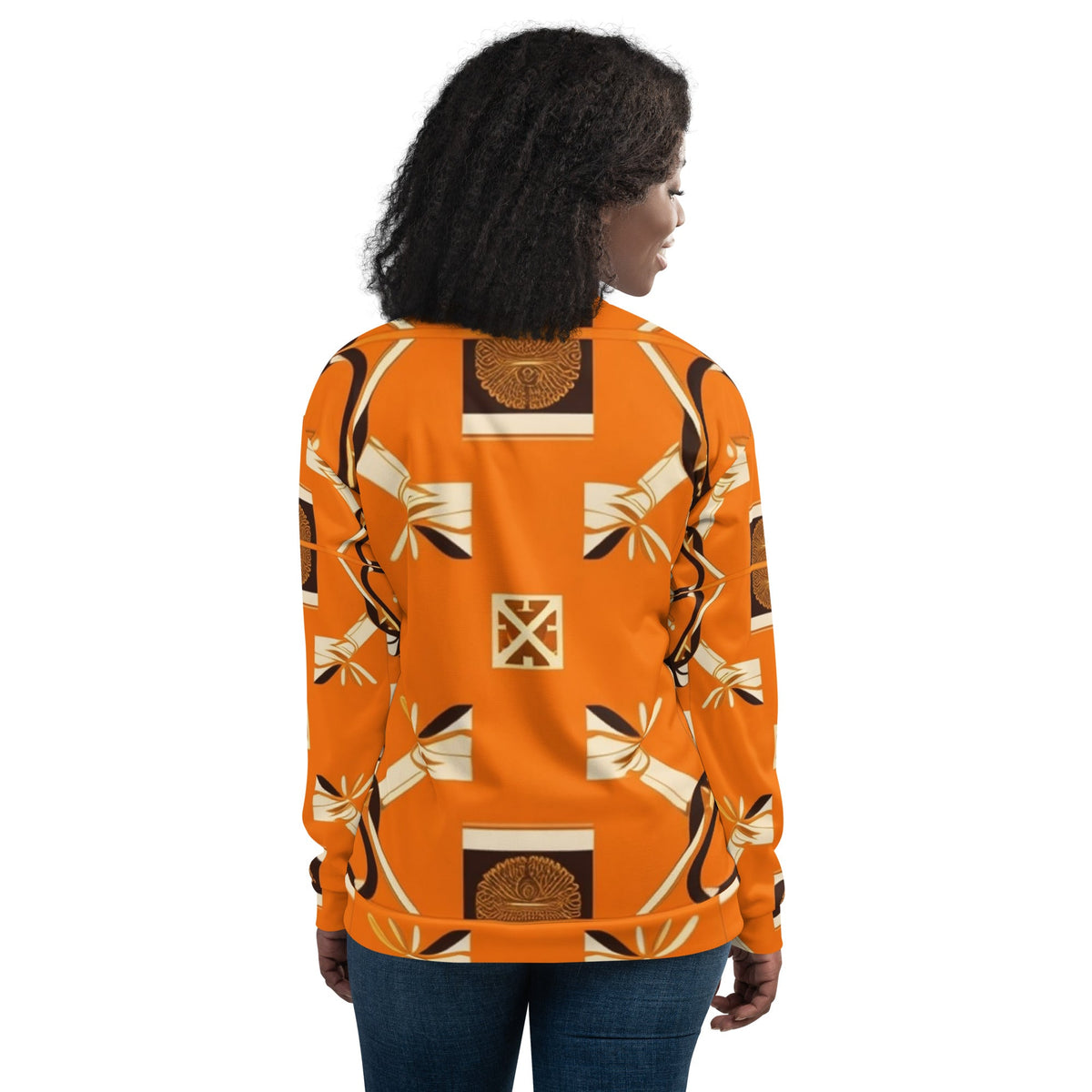 Front Orange Signature Scarf Unisex Bomber Jacket Bomber #MzKittyz #NikkiDKatArt