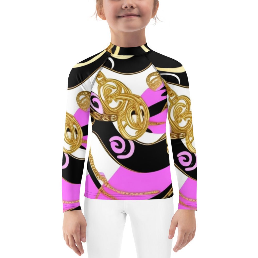 Front Baroque Hot Pink, Black & Gold Signature, Unisex - Kids Rash Guard Top Rash Guard Top #MzKittyz #NikkiDKatArt