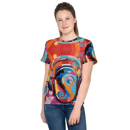 Front Nikki Max Headphones Face Youth crew neck t-shirt #MzKittyz #NikkiDKatArt