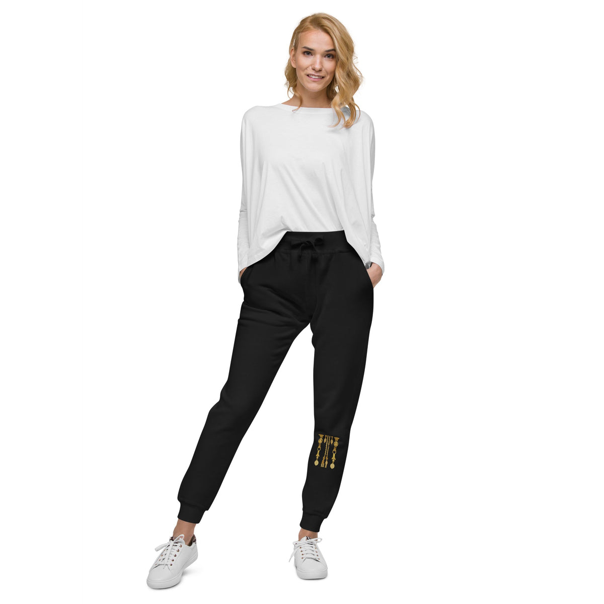 Front Gold Coin Chains Signature Scarf Unisex Fleece Sweatpants Sweatpants #MzKittyz #NikkiDKatArt