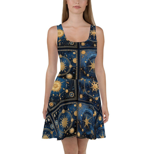 Front Scarf Constellation Skater Dress #MzKittyz #NikkiDKatArt