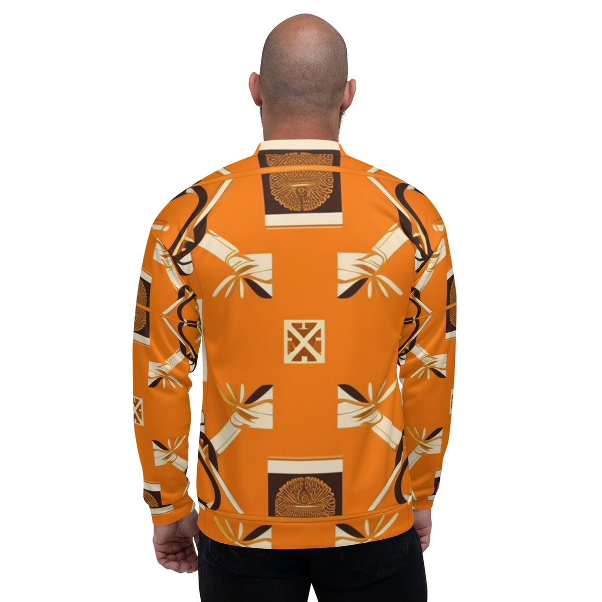 Front Orange Signature Scarf Unisex Bomber Jacket Bomber #MzKittyz #NikkiDKatArt