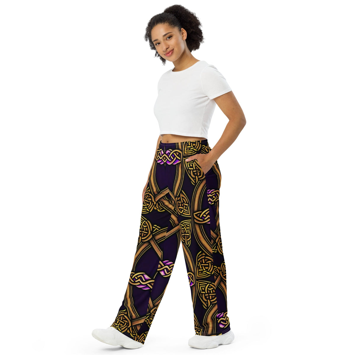 Front Celtic Knot Bronze Unisex wide-leg pants Wide Legged Pant #MzKittyz #NikkiDKatArt