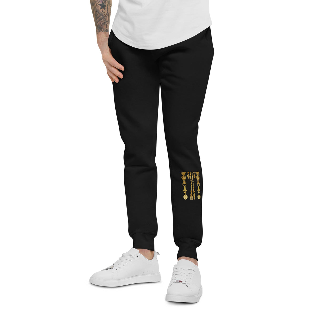 Front Gold Coin Chains Signature Scarf Unisex Fleece Sweatpants Sweatpants #MzKittyz #NikkiDKatArt