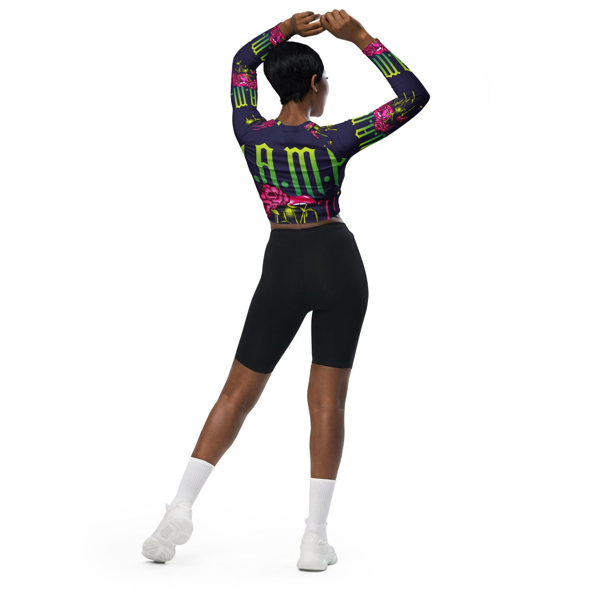 Front V.A.M.P. Vampire Rose Recycled long-sleeve crop top #MzKittyz #NikkiDKatArt