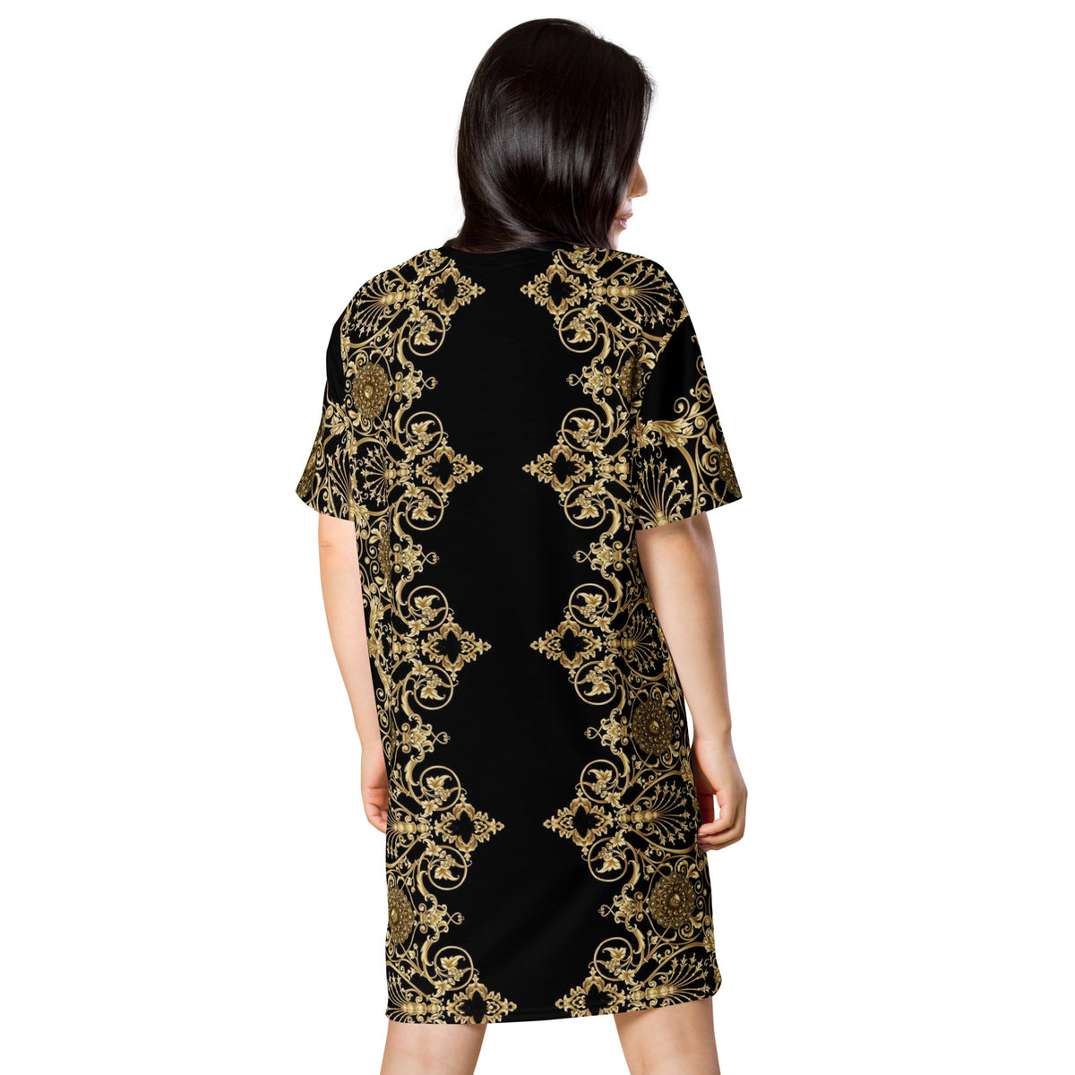 Front Lacie Lace Baroque Gold Women's T-shirt dress #MzKittyz #NikkiDKatArt