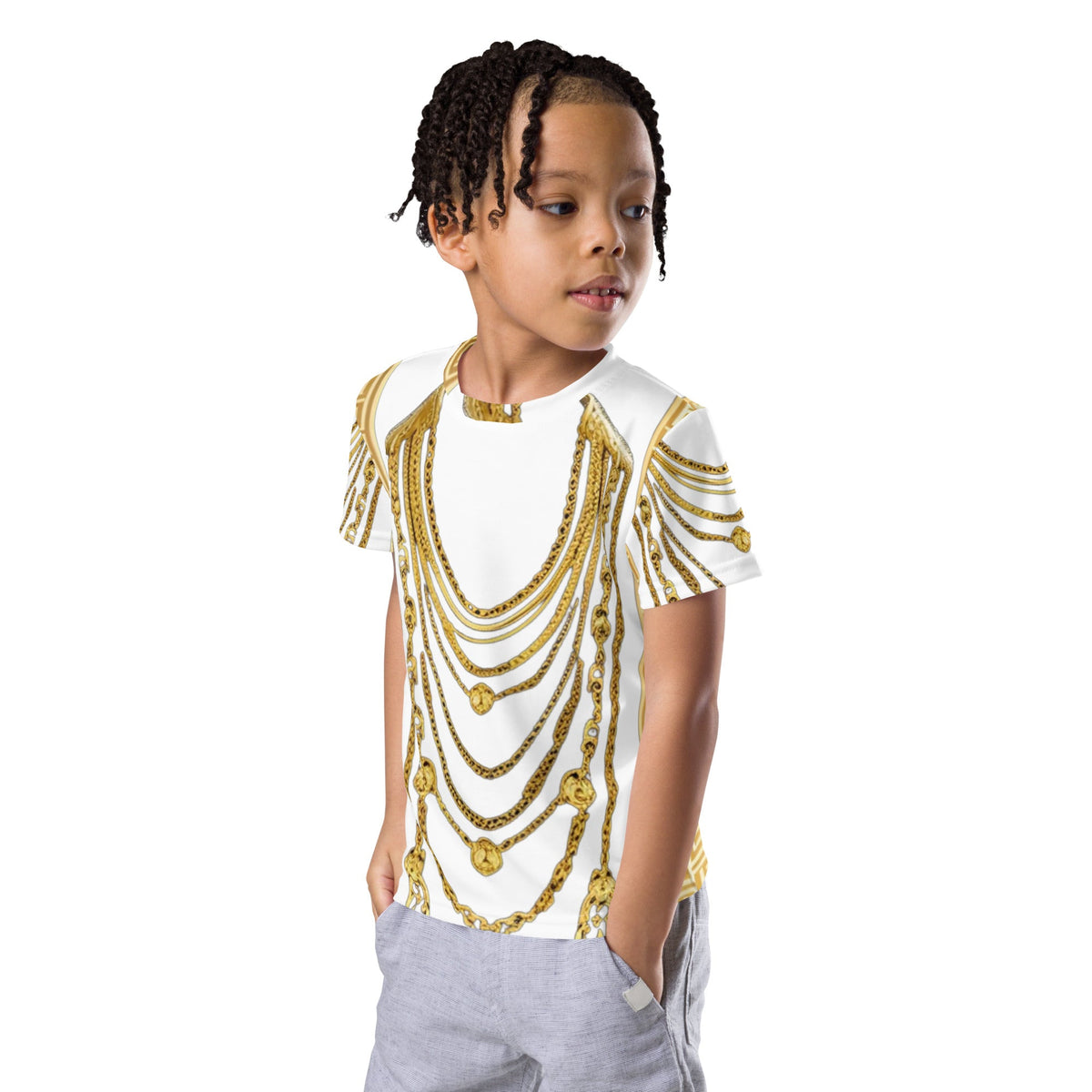 Front Gold Chains Greece Kids crew neck t-shirt T-shirt, kids #MzKittyz #NikkiDKatArt