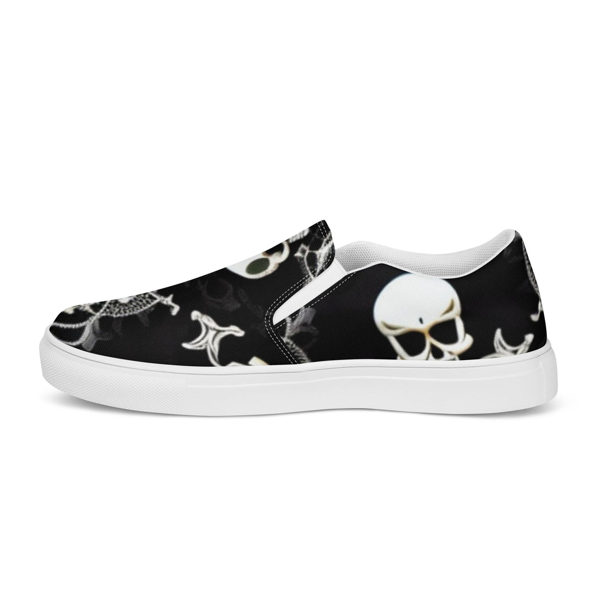 Front Skully Lace Men’s slip-on canvas shoes #MzKittyz #NikkiDKatArt