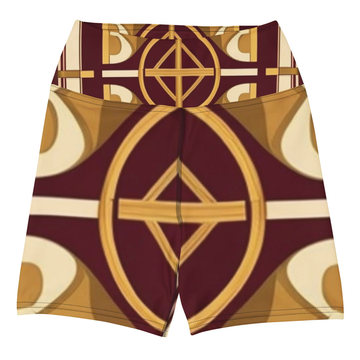 Front Burgundy Signature Scarf Design Women's Yoga Shorts yoga #MzKittyz #NikkiDKatArt