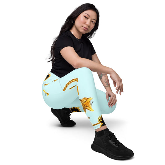 Front Aqua Signature Design Leggings w/ pockets Sizes up to 6XL Leggings #MzKittyz #NikkiDKatArt