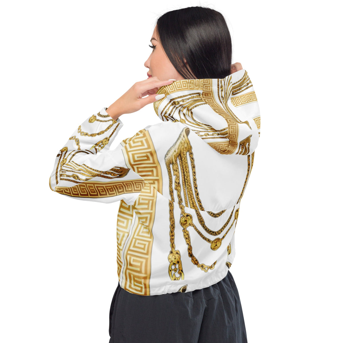 Front Gold Chains Greece Signature Women’s cropped Windbreaker Windbreaker, Hoodie #MzKittyz #NikkiDKatArt
