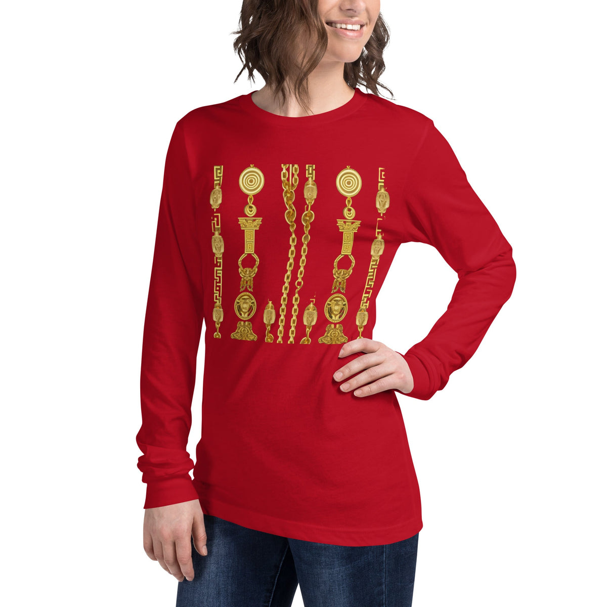 Front Gold Coin Chains Signature Scarf Unisex Long Sleeve Tee Tshirt, LongSleeve #MzKittyz #NikkiDKatArt