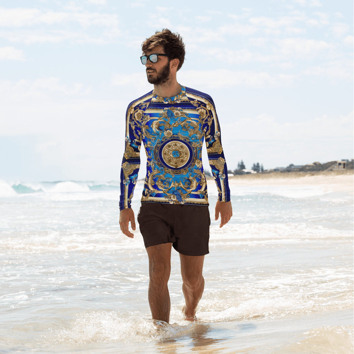 Front Signature Line Miami Bleu Men's Rash Guard Moisture-wicking #MzKittyz #NikkiDKatArt
