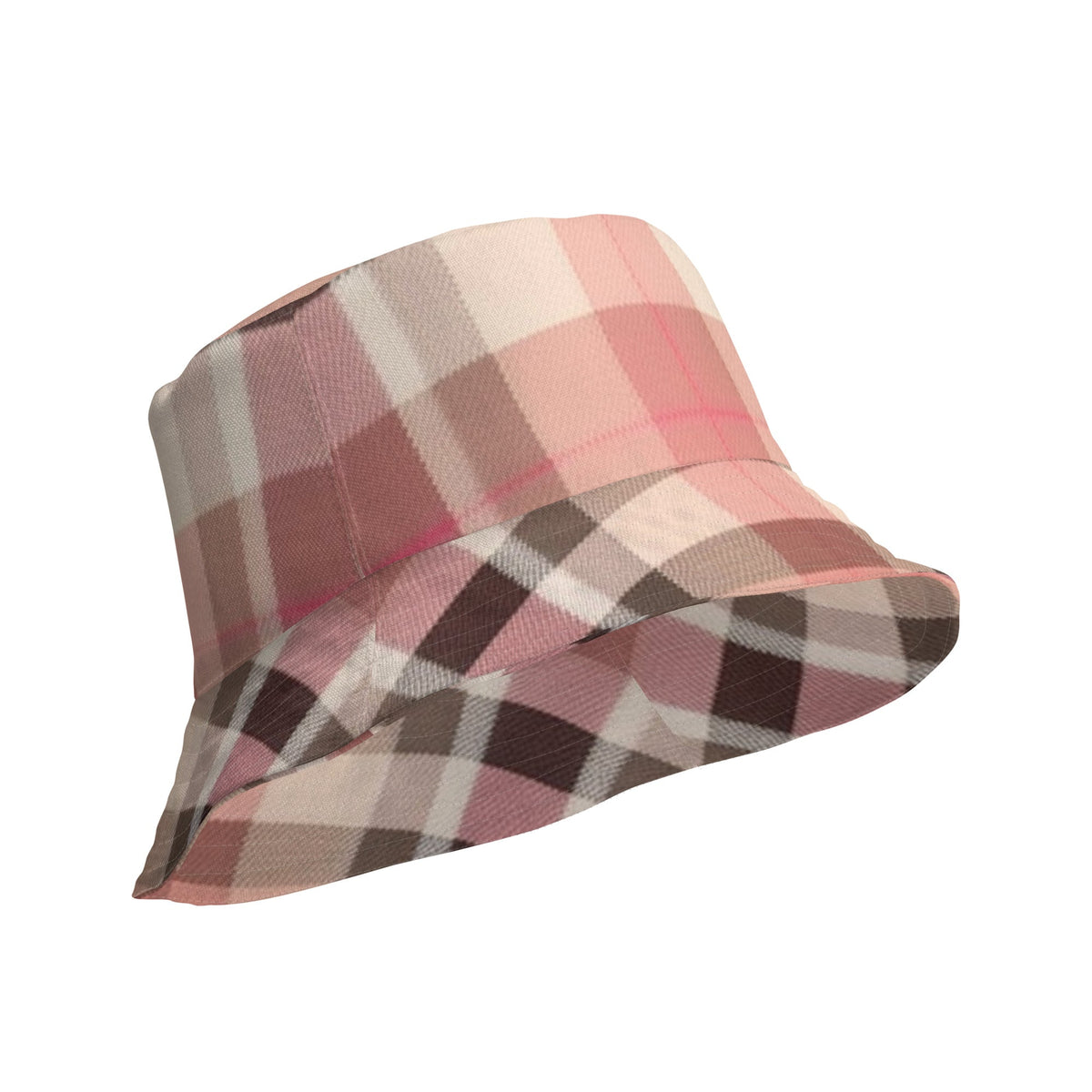 Front Lt Pink Plaid Unisex Reversible Bucket Hat Bucket #MzKittyz #NikkiDKatArt