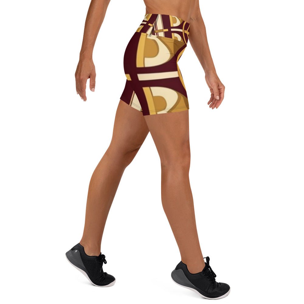 Front Burgundy Signature Scarf Design Women's Yoga Shorts yoga #MzKittyz #NikkiDKatArt